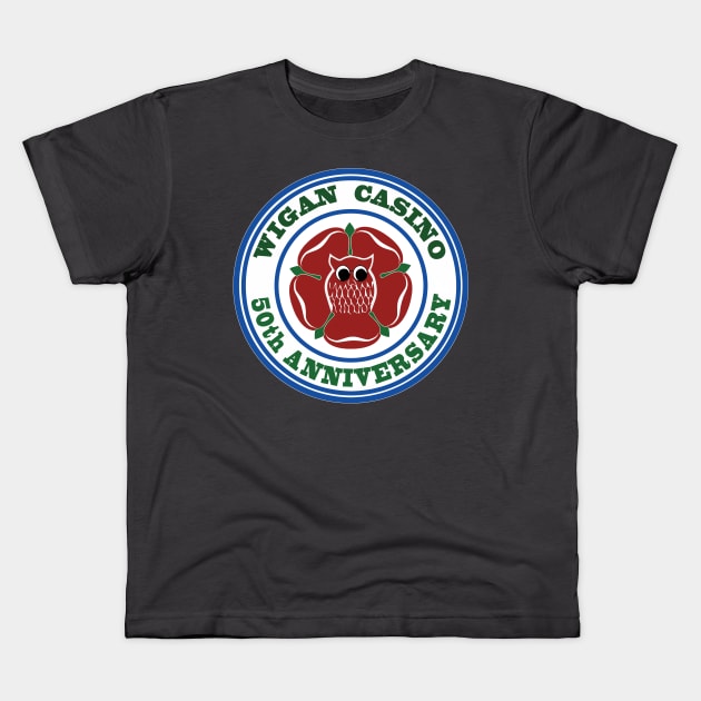 Northern Soul Wigan 50 Years Anniversary graphic Kids T-Shirt by Surfer Dave Designs